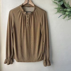 Adrianna Papell Golden Yellow Ruffle Neck Blouse